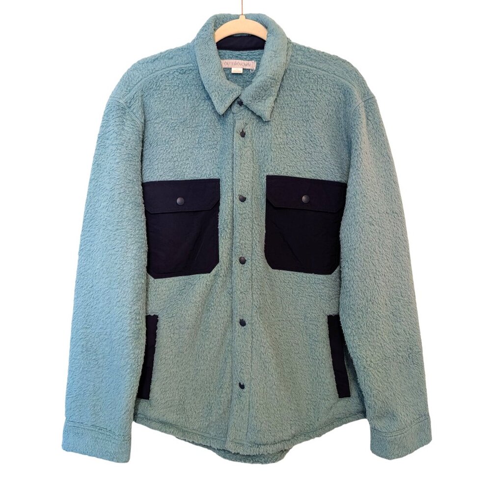 Outerknown Mens Size L Blue Skyline Fleece Snaps Sherpa Shacket Jacket Top